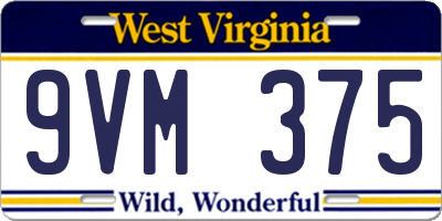 WV license plate 9VM375