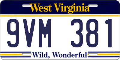 WV license plate 9VM381