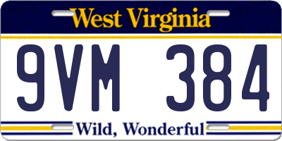 WV license plate 9VM384