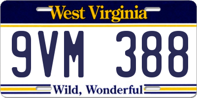 WV license plate 9VM388