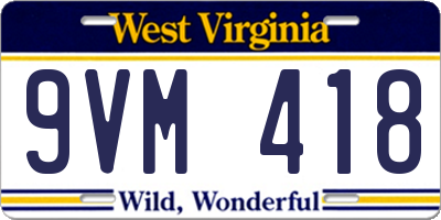WV license plate 9VM418