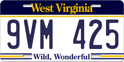 WV license plate 9VM425