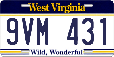 WV license plate 9VM431