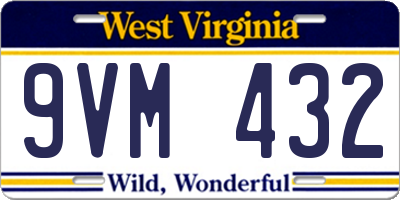 WV license plate 9VM432
