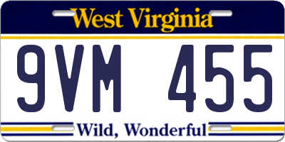 WV license plate 9VM455