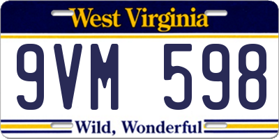 WV license plate 9VM598