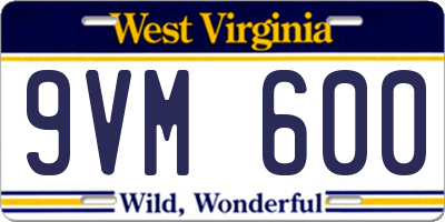 WV license plate 9VM600