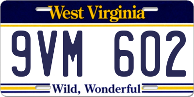 WV license plate 9VM602