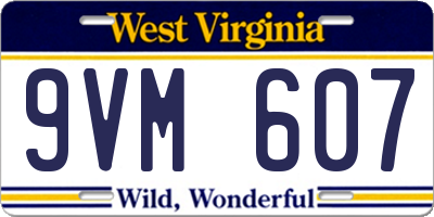 WV license plate 9VM607