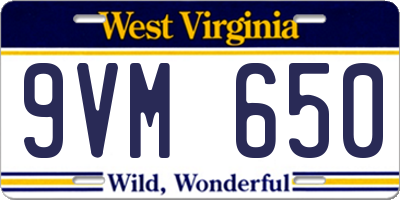WV license plate 9VM650