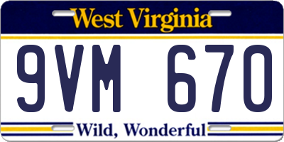 WV license plate 9VM670