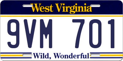 WV license plate 9VM701