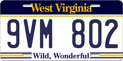 WV license plate 9VM802