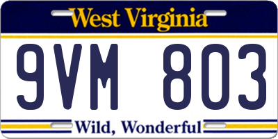 WV license plate 9VM803