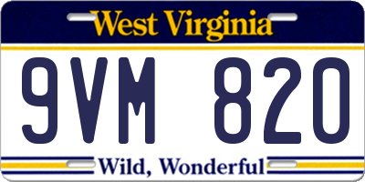 WV license plate 9VM820