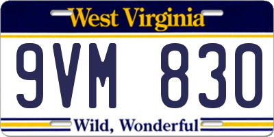 WV license plate 9VM830