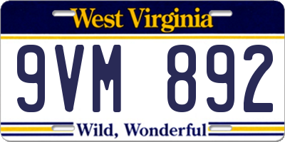 WV license plate 9VM892
