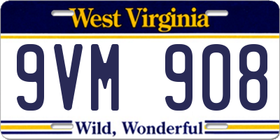 WV license plate 9VM908