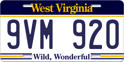 WV license plate 9VM920