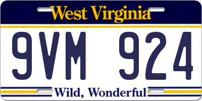 WV license plate 9VM924