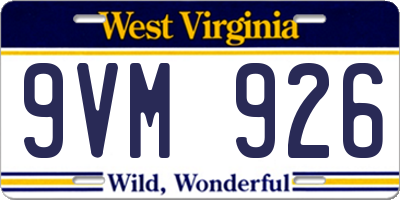 WV license plate 9VM926