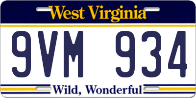 WV license plate 9VM934