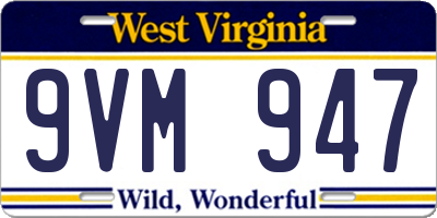 WV license plate 9VM947