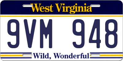 WV license plate 9VM948