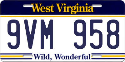 WV license plate 9VM958