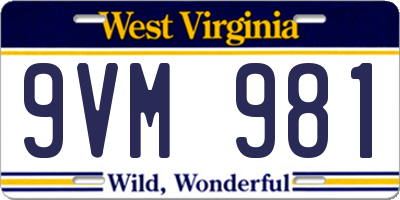 WV license plate 9VM981