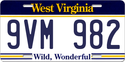 WV license plate 9VM982