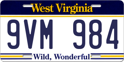 WV license plate 9VM984
