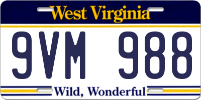 WV license plate 9VM988