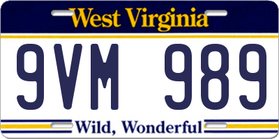 WV license plate 9VM989