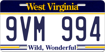 WV license plate 9VM994