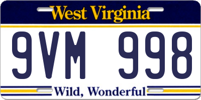 WV license plate 9VM998