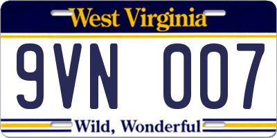 WV license plate 9VN007