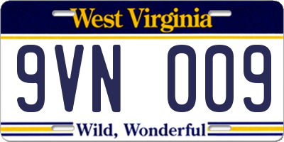 WV license plate 9VN009