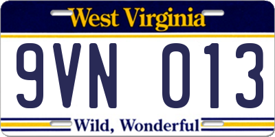 WV license plate 9VN013