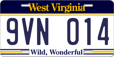 WV license plate 9VN014