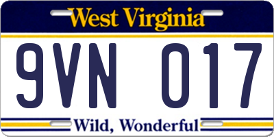 WV license plate 9VN017