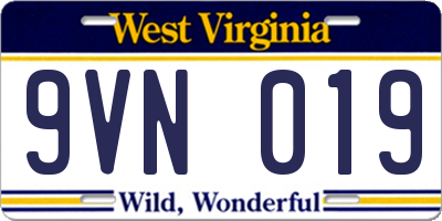 WV license plate 9VN019