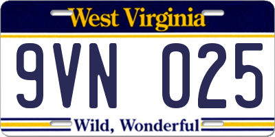 WV license plate 9VN025
