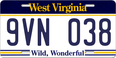 WV license plate 9VN038