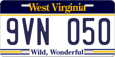 WV license plate 9VN050