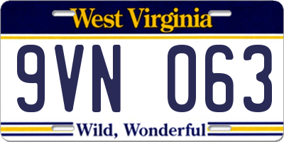 WV license plate 9VN063