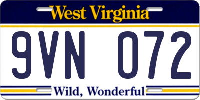 WV license plate 9VN072