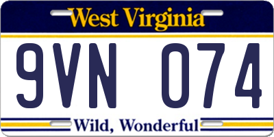 WV license plate 9VN074