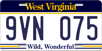 WV license plate 9VN075