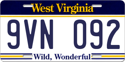 WV license plate 9VN092
